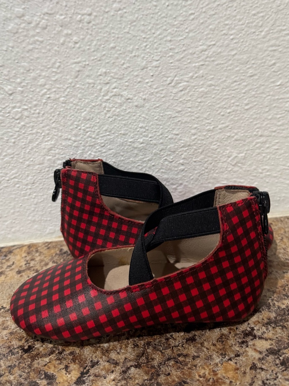 Monkey Feet - Red and Black Plaid Leather Ballet Flats